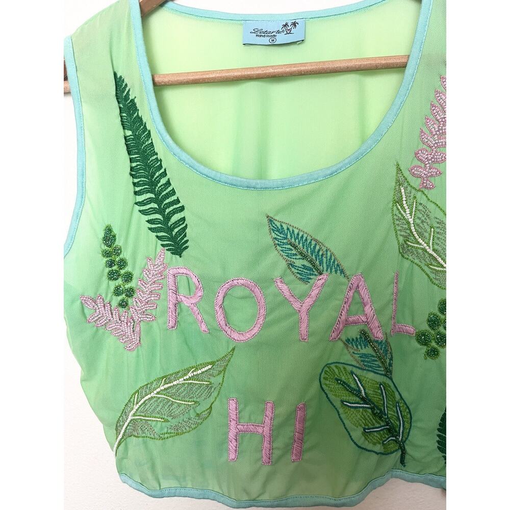 Letarte Green Pink Embroidered Beaded Royal HI (Hawaii) Top Women’s Sz Medium - Picture 3 of 7